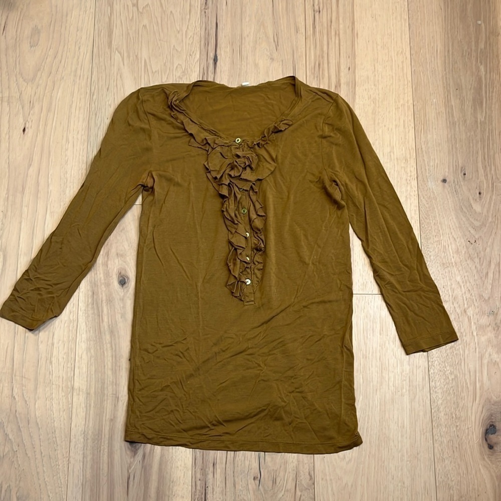 J CREW | 3/4 sleeve ruffle shirt, size XS